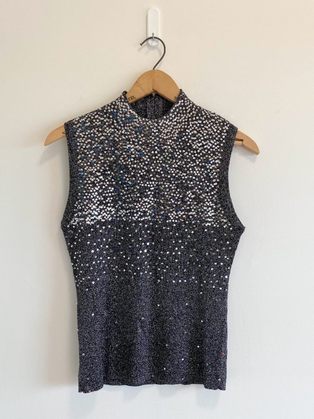 Vintage Sleeveless Mock Neck Top w/ Glitter + Sequins / Y2K